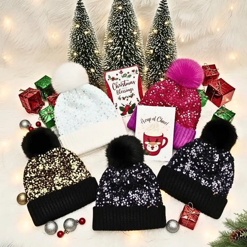 🎁Year-End Sale 50% OFF⚡✨Winter Sparkly Sequin Pom Beanie