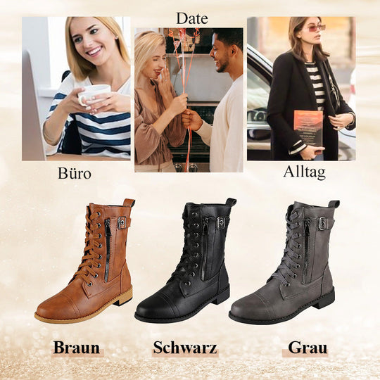 👢Vintage-Stiefel mit runder Kappe und seitlichem Reißverschluss
