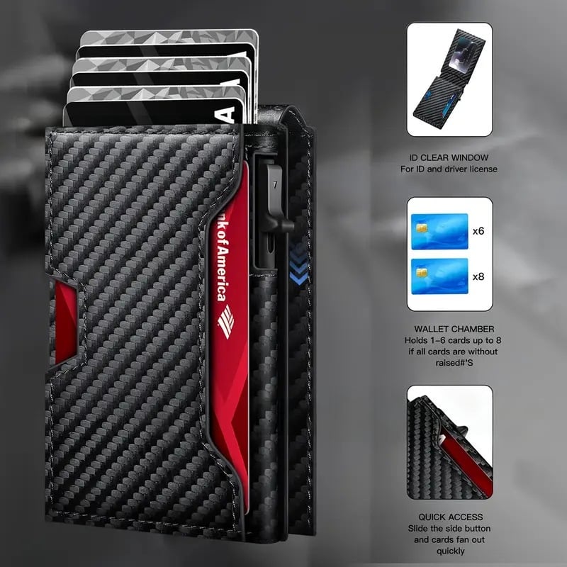 🎉 Neujahrsgeschenk – 50% RABATT!🧳 Flaches Pop-up-Portemonnaie: RFID-Schutz + Carbonfaser-Textur – Schneller Kartenzugriff & Sichere Aufbewahrung!