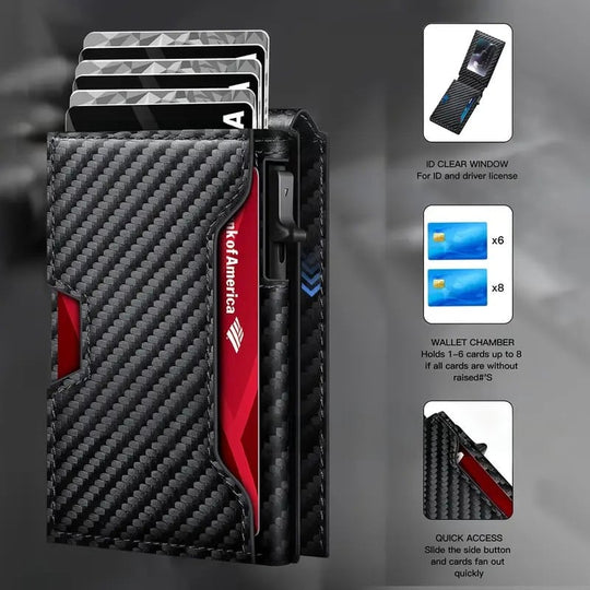 🎉 Neujahrsgeschenk – 50% RABATT!🧳 Flaches Pop-up-Portemonnaie: RFID-Schutz + Carbonfaser-Textur – Schneller Kartenzugriff &amp; Sichere Aufbewahrung!