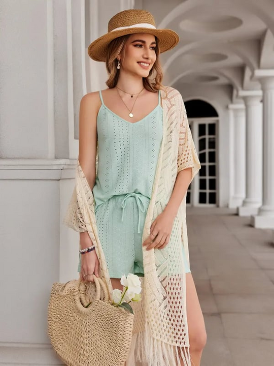 🥳2026 HOT SALE🥳💞50K+ SOLD!🌸☀️ 50% OFF – Just £19.99! Oversized Knit Cardigan – Lightweight crochet tassel kimono for spring &amp; summer. Breathable viscose‑nylon blend – no itch, no cling – layer over anything! 🧶✨