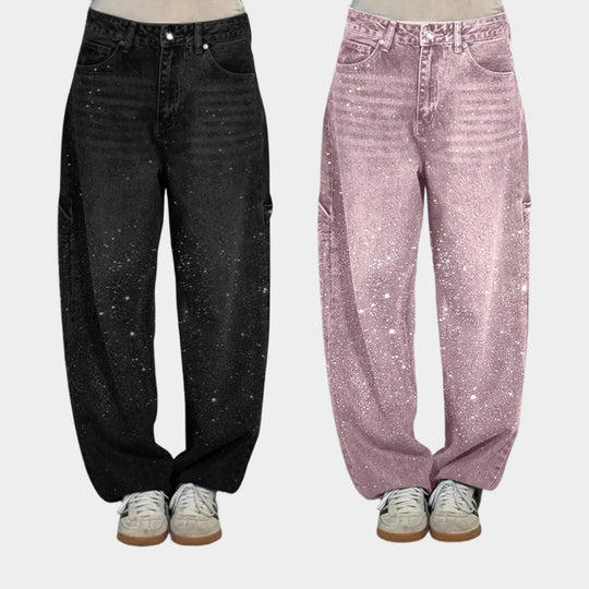 🌸Frühlingsangebote💐 Gerade geschnittene Damenjeans mit Strasssteinen（Kostenloser Versand）