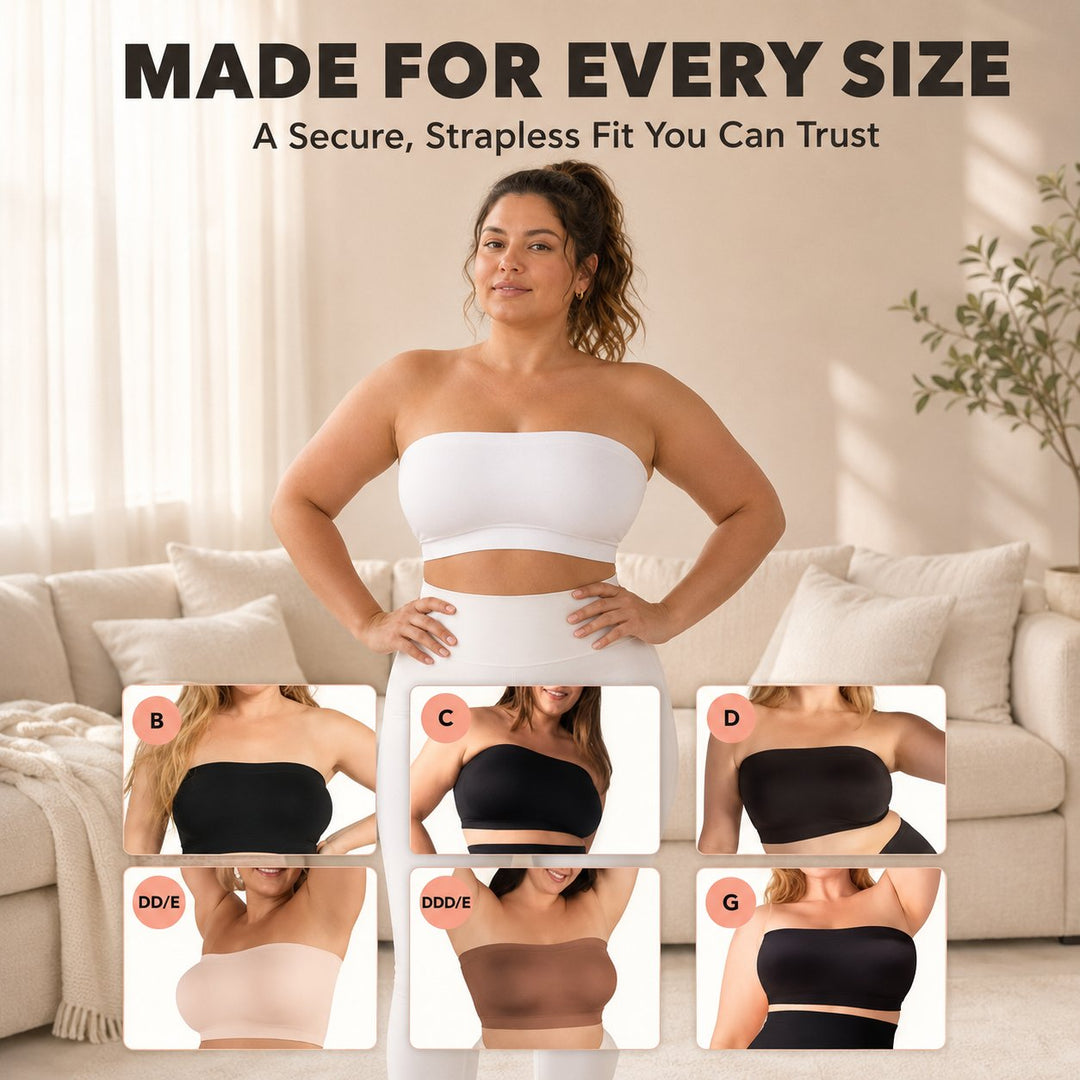 Anti-Slip Grip &amp; Removable Straps✨Convertible Strapless Bandeau Bra with Wireless Comfort👍Suitable for All Body Types