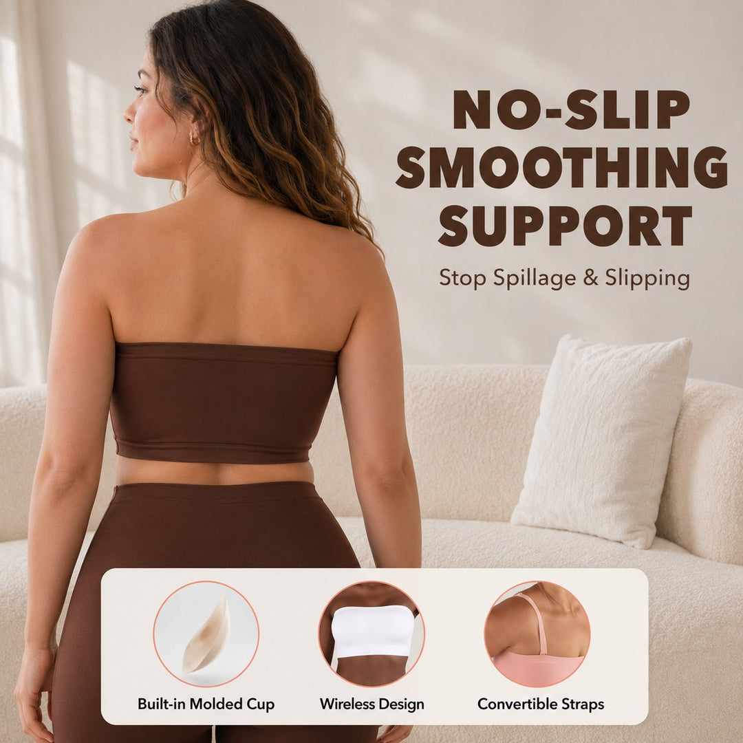 Anti-Slip Grip &amp; Removable Straps✨Convertible Strapless Bandeau Bra with Wireless Comfort👍Suitable for All Body Types