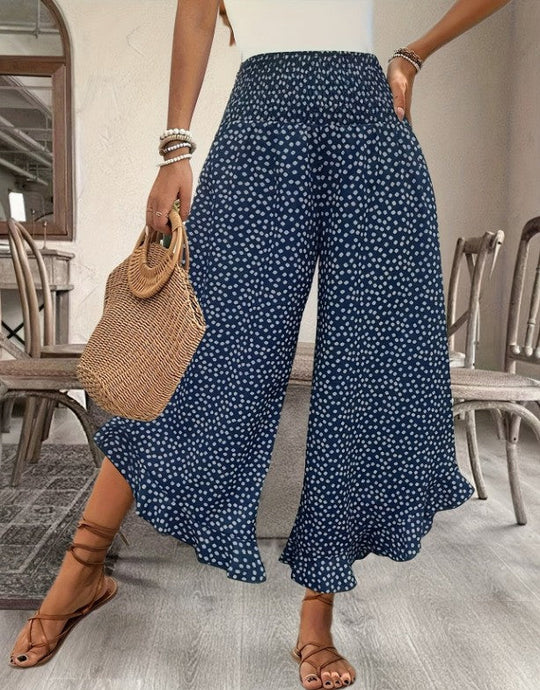 🏆Bestseller - Polka Dot Wide-Leg Pants – High-Waist Ruffled Hem for Breezy Days 🌸✨