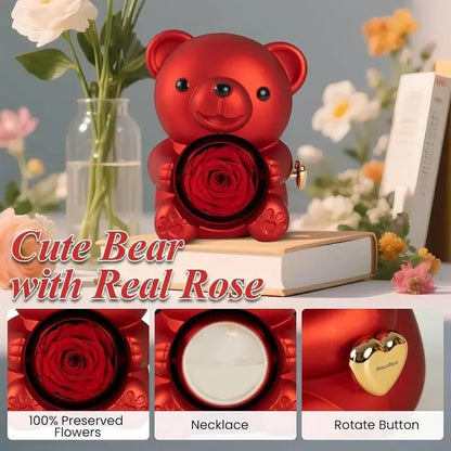 🎁Cute Teddy Bear with Preserved Rose-Necklace Included
