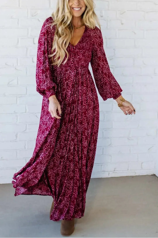 💃Blumen-Maxikleid aus Viskose mit geraffter Taille und Futter.