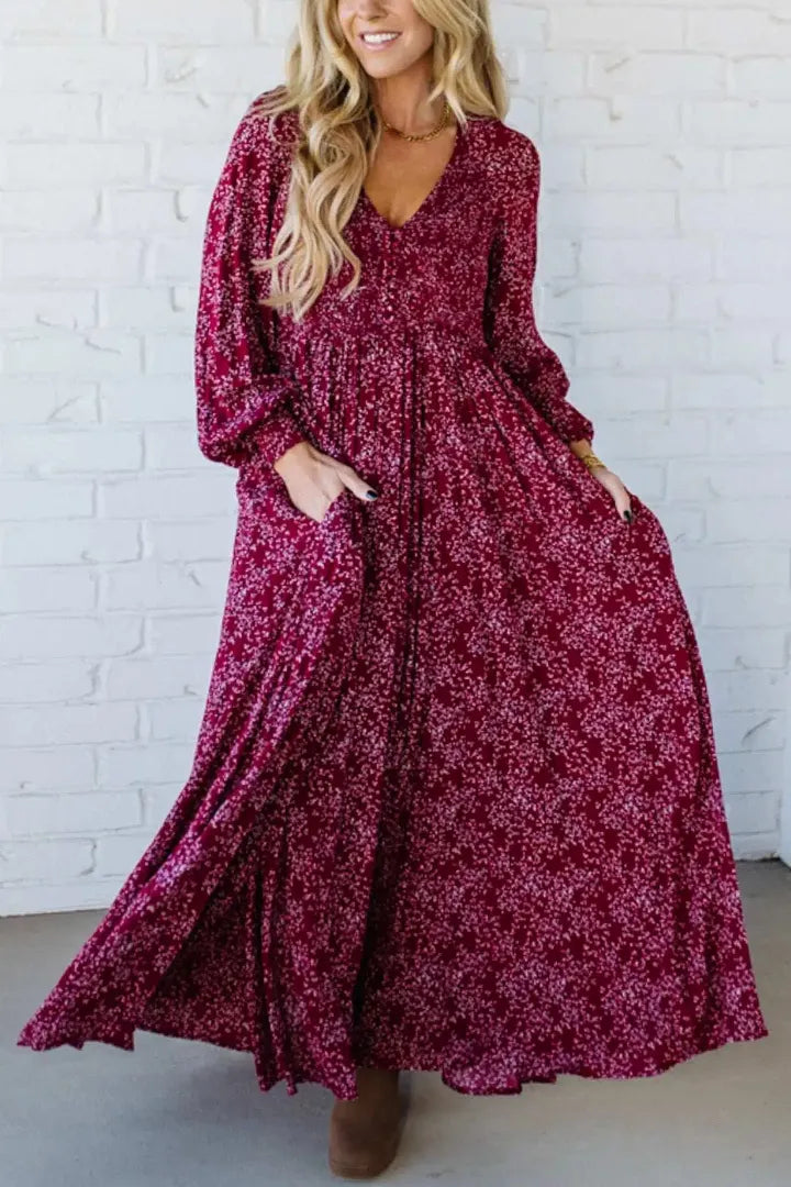 💃Blumen-Maxikleid aus Viskose mit geraffter Taille und Futter.