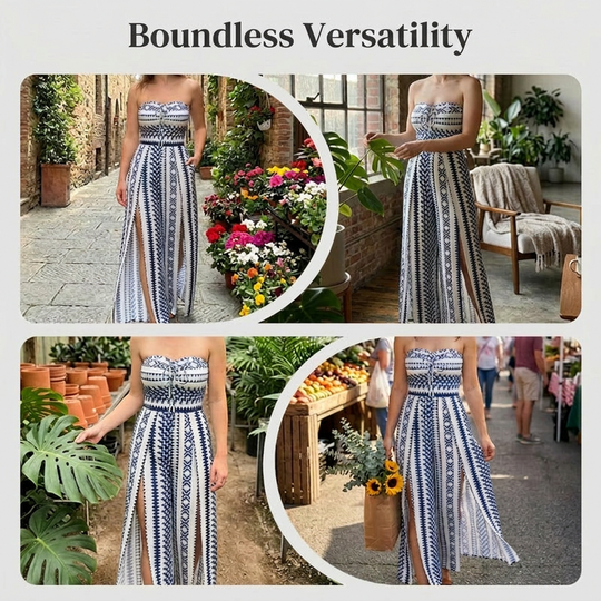 👗50% OFF NOW!💥Geometric Jumpsuit with Halter Neckline &amp; Side Slit – Unique print &amp; elastic back – Versatile, perfect for summer parties or resort wear ✨