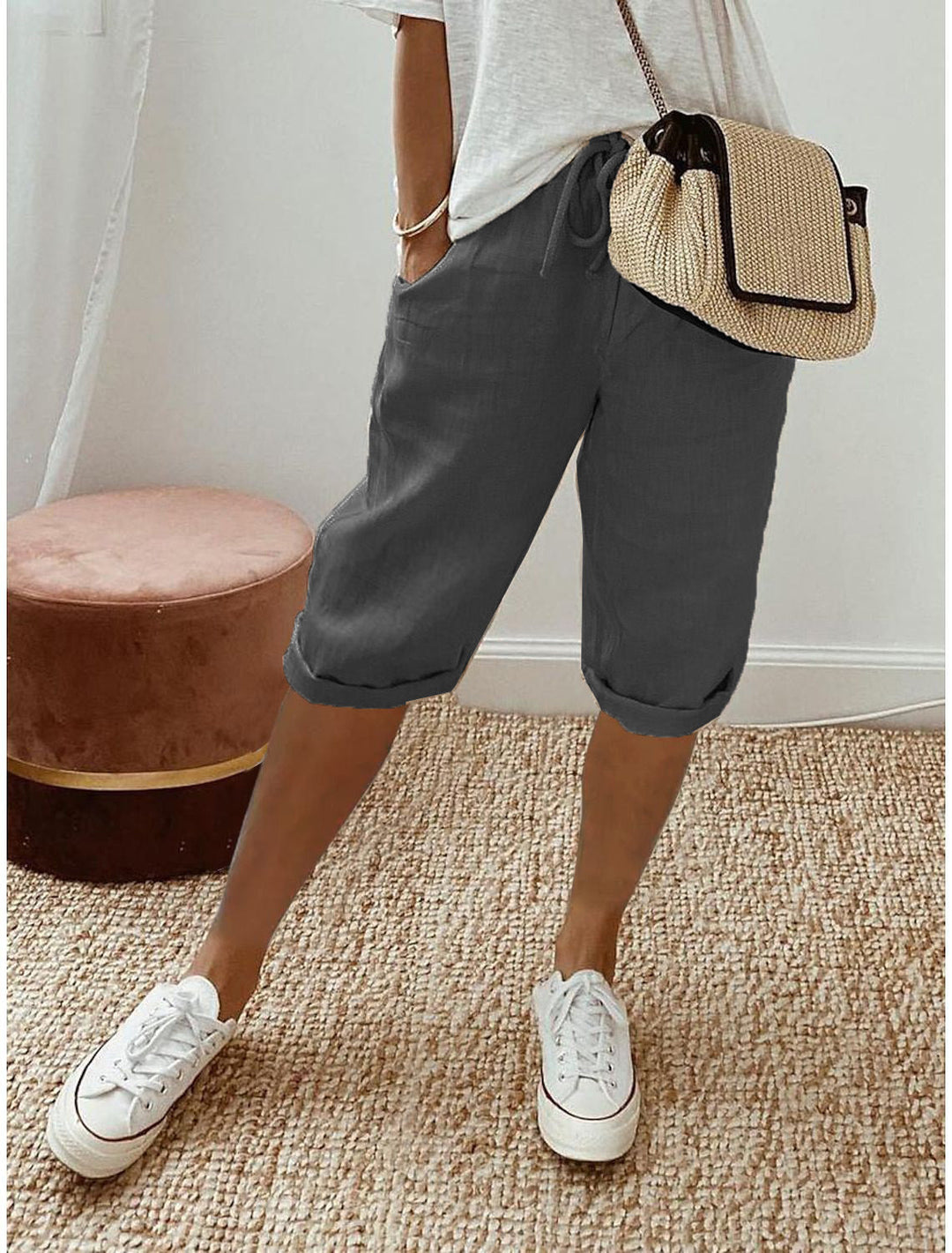 Lässige Caprihosen aus Baumwoll-Leinen für Damen