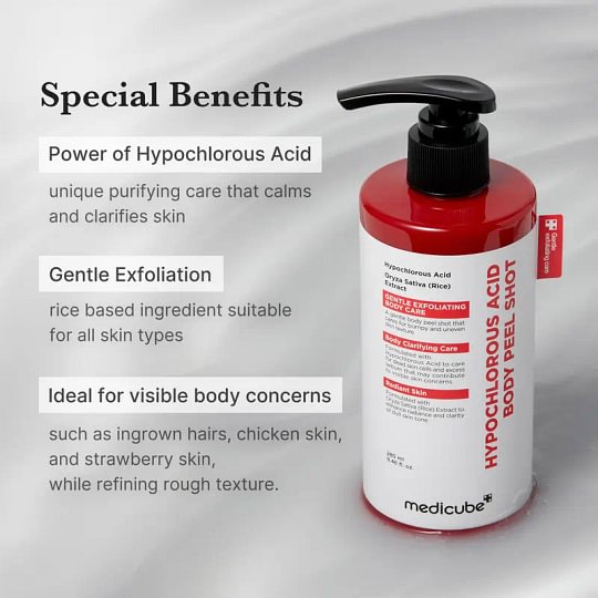 Hypochlorous Acid Rice Peel Shot Duo For Face &amp; Body | Gentle Exfoliating Serum for Dead Skin Cells &amp; Pore Care, Blackheads &amp; Excess Sebum Control | Rice Extract, Hypochlorous, Panthenol for Hydrating &amp; Smoothing Care