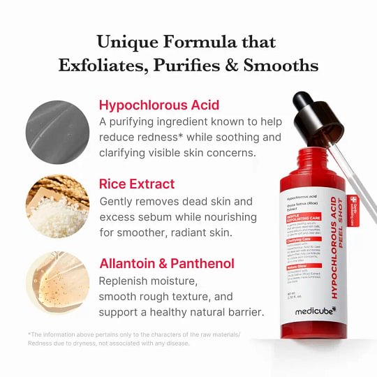 Hypochlorous Acid Rice Peel Shot Duo For Face &amp; Body | Gentle Exfoliating Serum for Dead Skin Cells &amp; Pore Care, Blackheads &amp; Excess Sebum Control | Rice Extract, Hypochlorous, Panthenol for Hydrating &amp; Smoothing Care