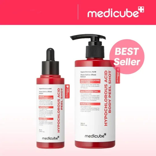 Hypochlorous Acid Rice Peel Shot Duo For Face &amp; Body | Gentle Exfoliating Serum for Dead Skin Cells &amp; Pore Care, Blackheads &amp; Excess Sebum Control | Rice Extract, Hypochlorous, Panthenol for Hydrating &amp; Smoothing Care