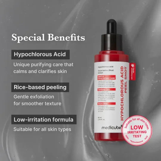 Hypochlorous Acid Rice Peel Shot Duo For Face &amp; Body | Gentle Exfoliating Serum for Dead Skin Cells &amp; Pore Care, Blackheads &amp; Excess Sebum Control | Rice Extract, Hypochlorous, Panthenol for Hydrating &amp; Smoothing Care