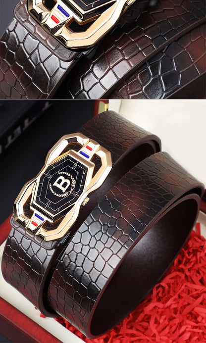🐊Ledergürtel für Herren mit edlem Krokodilleder-Muster, mit automatischer Schnalle und aus Rindsleder gefertigt.