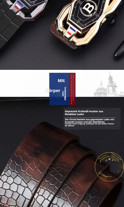 🐊Ledergürtel für Herren mit edlem Krokodilleder-Muster, mit automatischer Schnalle und aus Rindsleder gefertigt.