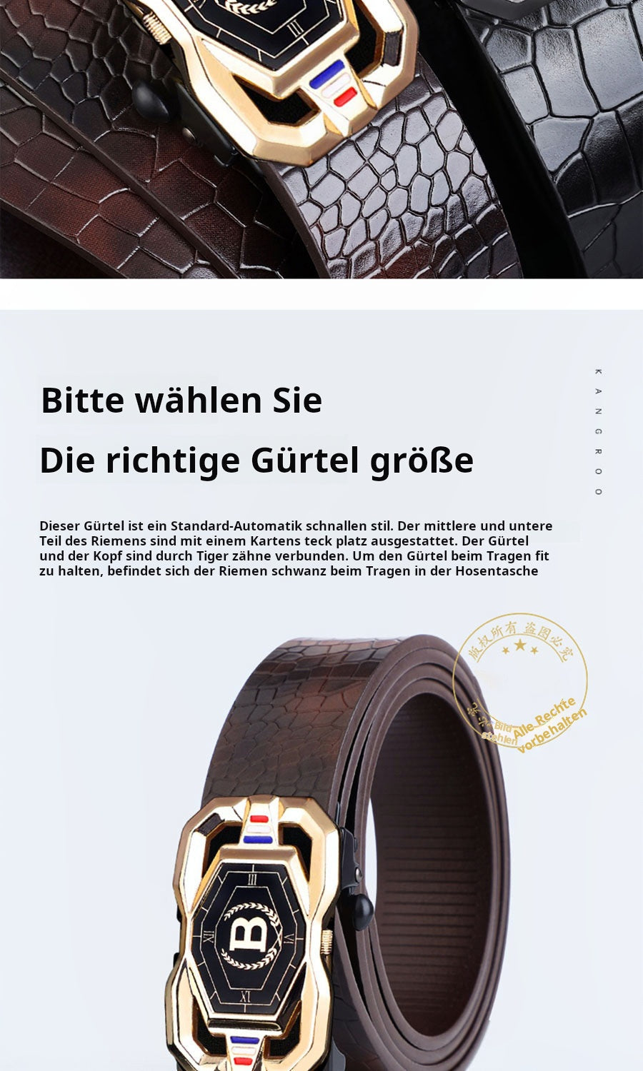 🐊Ledergürtel für Herren mit edlem Krokodilleder-Muster, mit automatischer Schnalle und aus Rindsleder gefertigt.