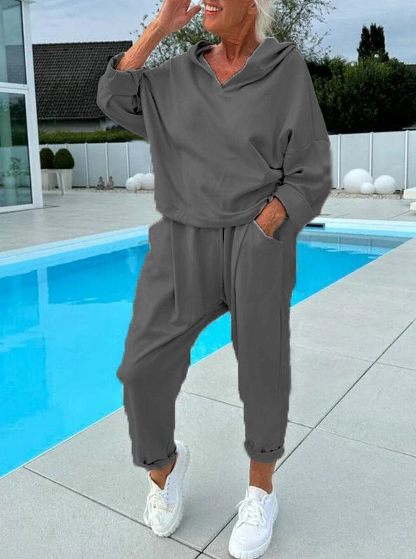 50% Rabatt auf neue Modelle, nur für 3 Tage!🍁Zweiteiliges Damen-Kapuzenpulli-Set in Unifarben