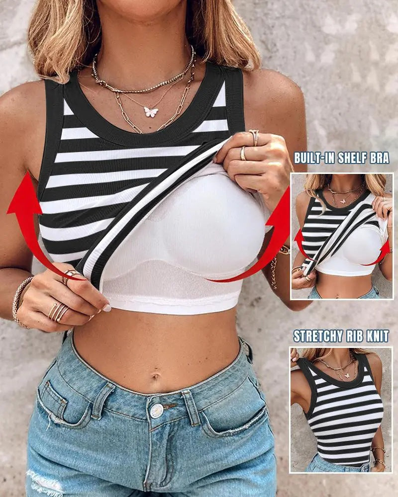 👚 50% OFF NOW! 💖 Last Day Special Price!! –Ribbed Stretchy Tank Top with Shelf Bra –  Built-in support, smoothing fit &amp; no-slip straps – perfect for layering or workouts 💪