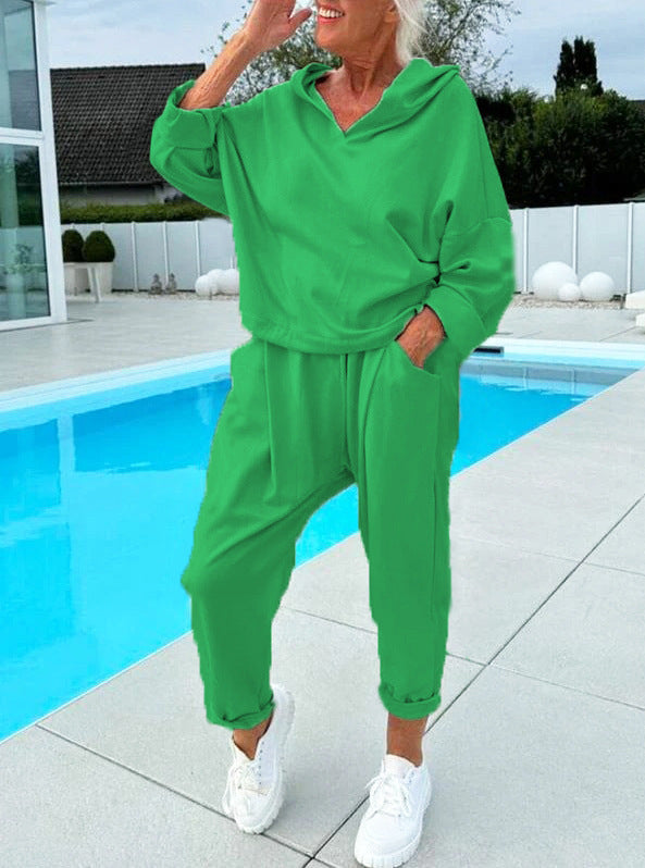 50% Rabatt auf neue Modelle, nur für 3 Tage!🍁Zweiteiliges Damen-Kapuzenpulli-Set in Unifarben