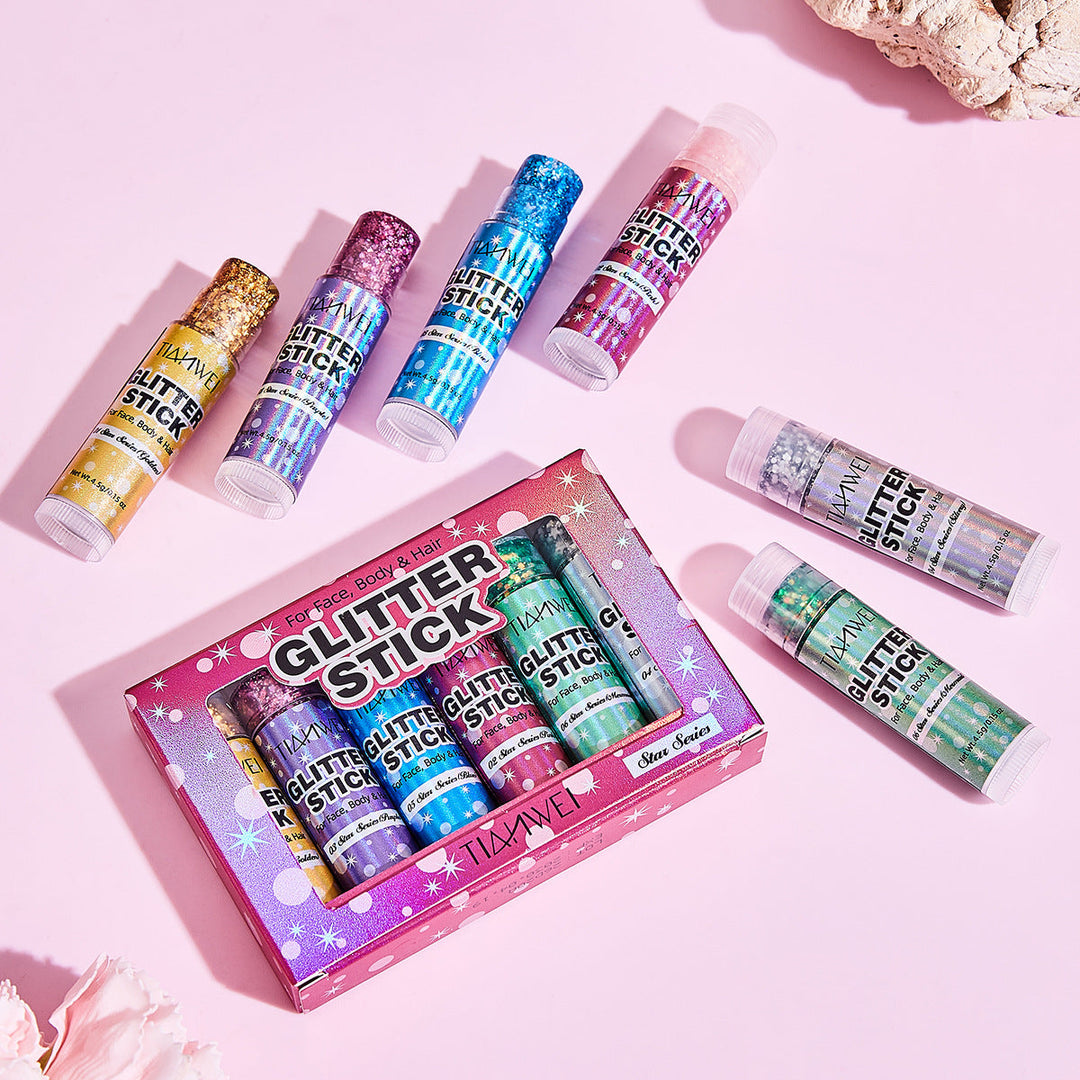 ✨ BUY 1 GET 1 FREE | 6PCS Glitter Stick Set – Face, Hair &amp; Body Shimmer for Festivals &amp; Parties
