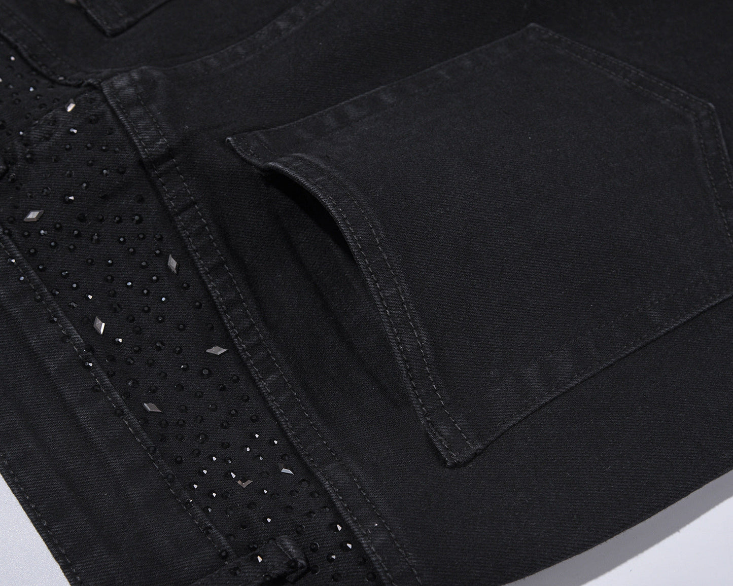 Rhinestone Embellished Slim-Fit Black Denim Jeans