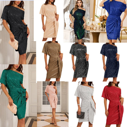 💃Last day of sale - 50% OFF🎉Sparkling dress with ruffles and one shoulder