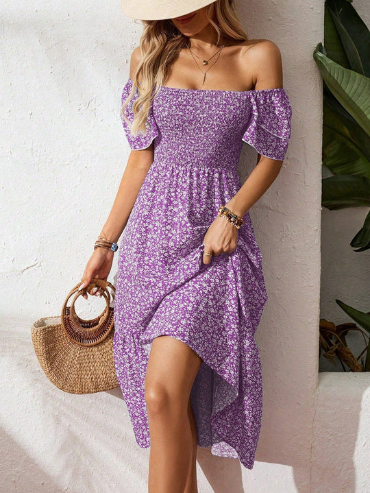 🌈2026 Summer Hot Sale 50% OFF!✨Square Neck Floral Midi Dress – Smocked Bodice, Flowy Tiered Skirt, Romantic 🌸