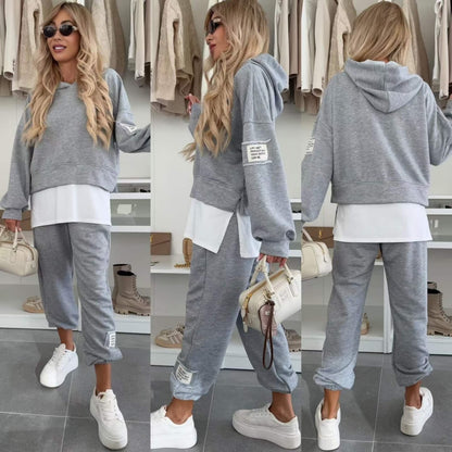 💜 Lässiger Sweatshirt-Anzug mit Kapuze und Patchwork für Damen