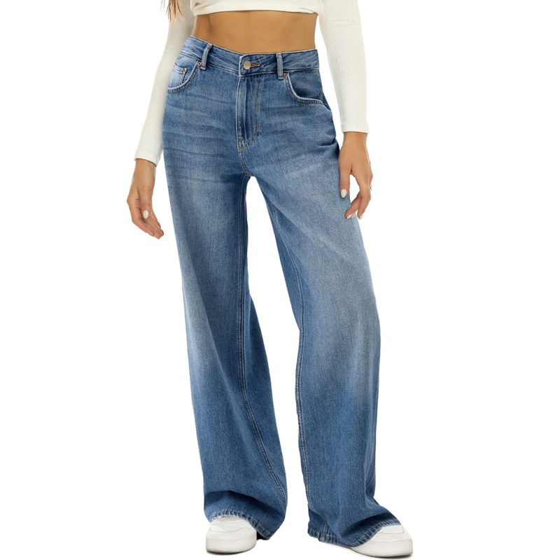 Damen-Jeans mit hohem Bund und weitem Bein