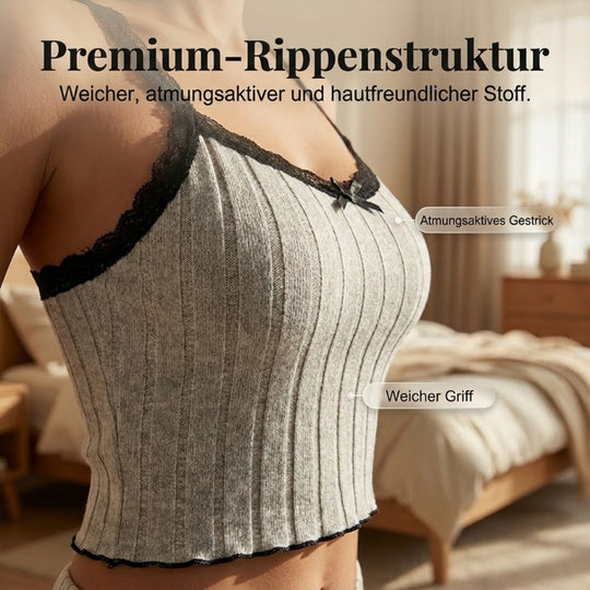 Damen Pyjama-Set aus Strick: Geripptes Top und Shorts