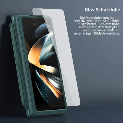Rundumschutz-Lederhülle mit Ständer und Scharnierabdeckung für Samsung Galaxy Z Fold 6/5/4/3 - Gratis Stylus