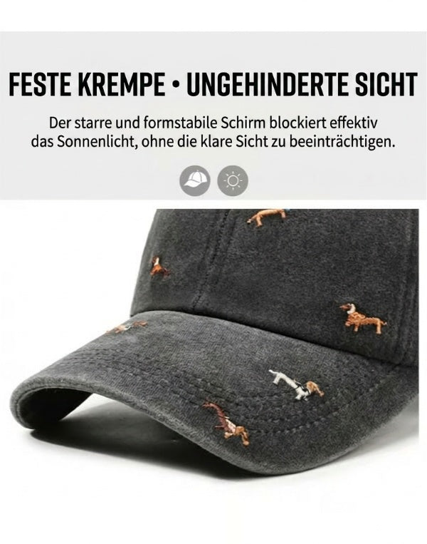 Retro-Baseballcap im Used-Look mit Dackel-Druck
