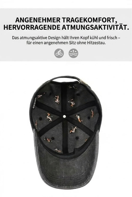 Retro-Baseballcap im Used-Look mit Dackel-Druck
