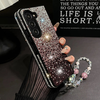 ✨💎Custodia protettiva di lusso con finitura lucida e diamanti per la serie Samsung Z Fold (inclusa catenina per telefono gratuita)