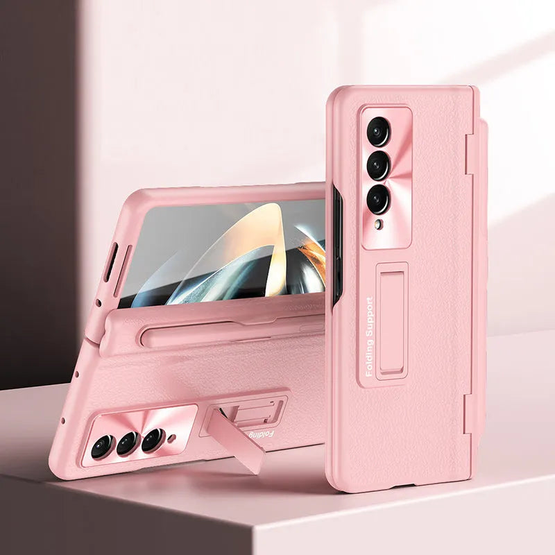 Rundumschutz-Lederhülle mit Ständer und Scharnierabdeckung für Samsung Galaxy Z Fold 6/5/4/3 - Gratis Stylus