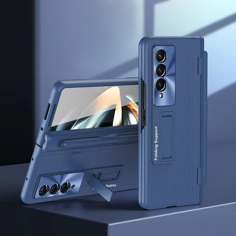 Rundumschutz-Lederhülle mit Ständer und Scharnierabdeckung für Samsung Galaxy Z Fold 6/5/4/3 - Gratis Stylus