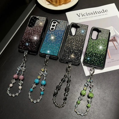 ✨💎Custodia protettiva di lusso con finitura lucida e diamanti per la serie Samsung Z Fold (inclusa catenina per telefono gratuita)