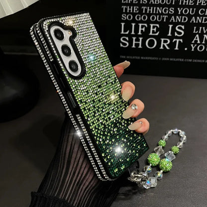 ✨💎Custodia protettiva di lusso con finitura lucida e diamanti per la serie Samsung Z Fold (inclusa catenina per telefono gratuita)