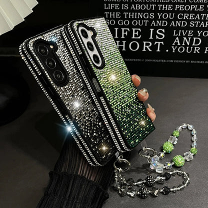 ✨💎Custodia protettiva di lusso con finitura lucida e diamanti per la serie Samsung Z Fold (inclusa catenina per telefono gratuita)