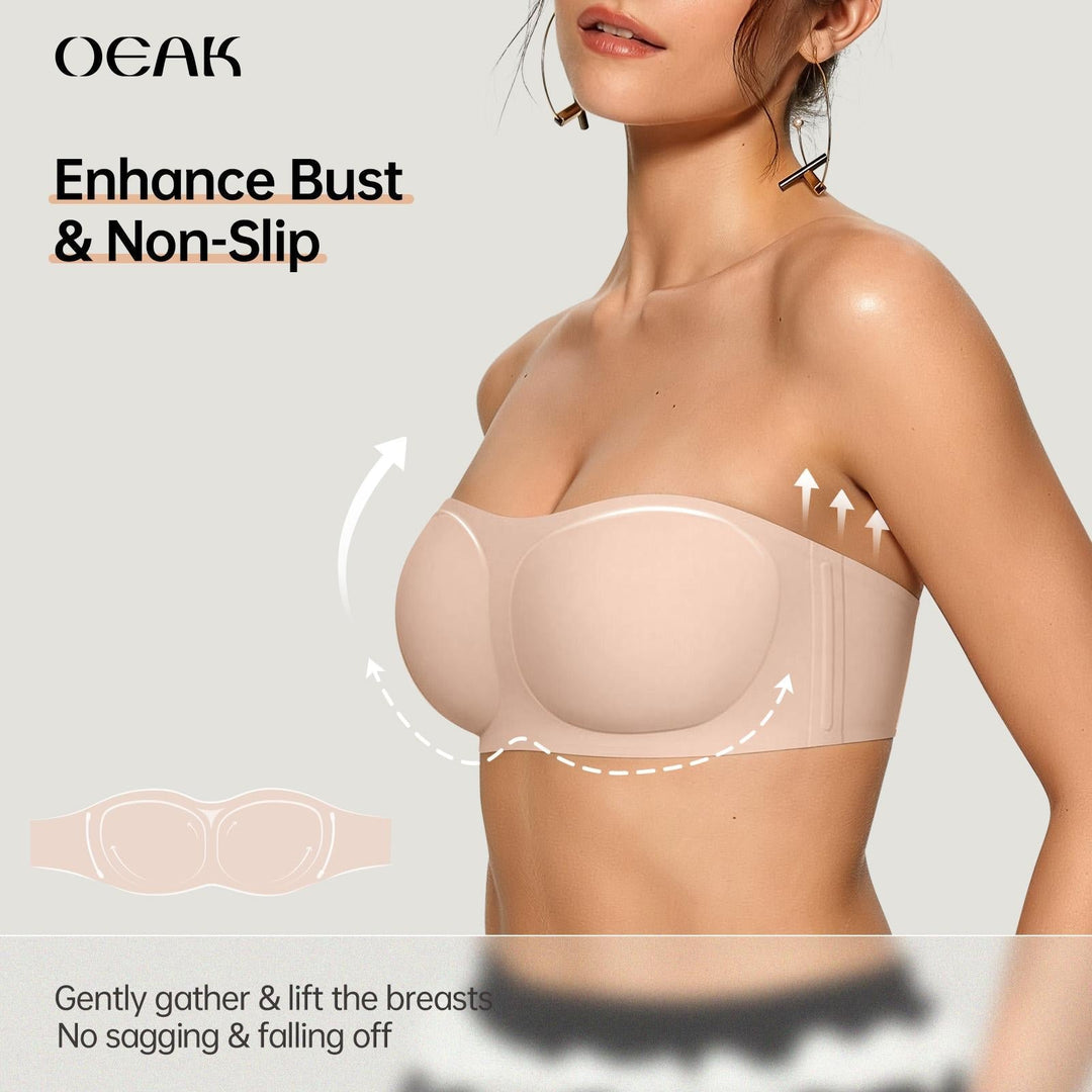 💞Womens Strapless Bras Push Up Bandeau Bra Non Slip Wireless Supportive Padded Bras Seamless Comfortable Tube Jelly Bra