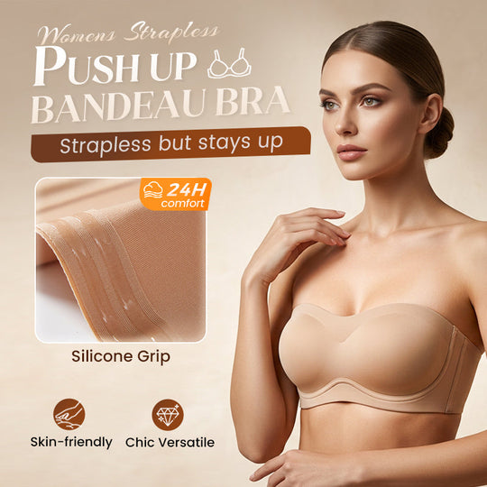 💞Womens Strapless Bras Push Up Bandeau Bra Non Slip Wireless Supportive Padded Bras Seamless Comfortable Tube Jelly Bra