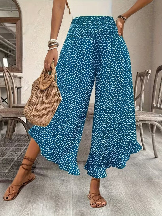 🏆Bestseller - Polka Dot Wide-Leg Pants – High-Waist Ruffled Hem for Breezy Days 🌸✨