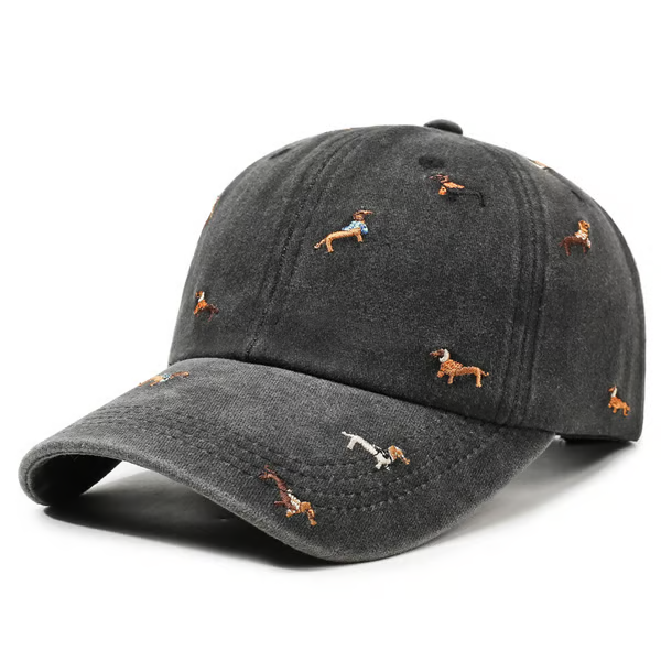 Retro-Baseballcap im Used-Look mit Dackel-Druck
