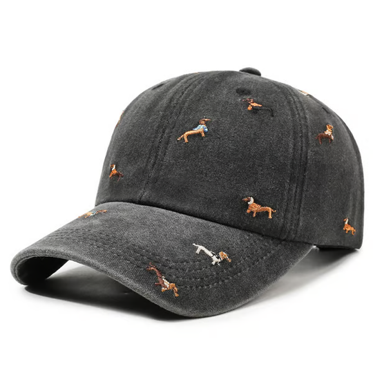 Retro-Baseballcap im Used-Look mit Dackel-Druck