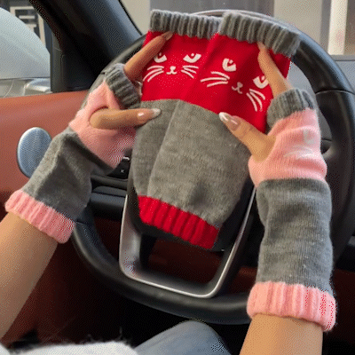 🔥Warm und kuschelig🧤Damen-Strickhandschuhe ohne Finger mit süßem Katzenmuster🐱