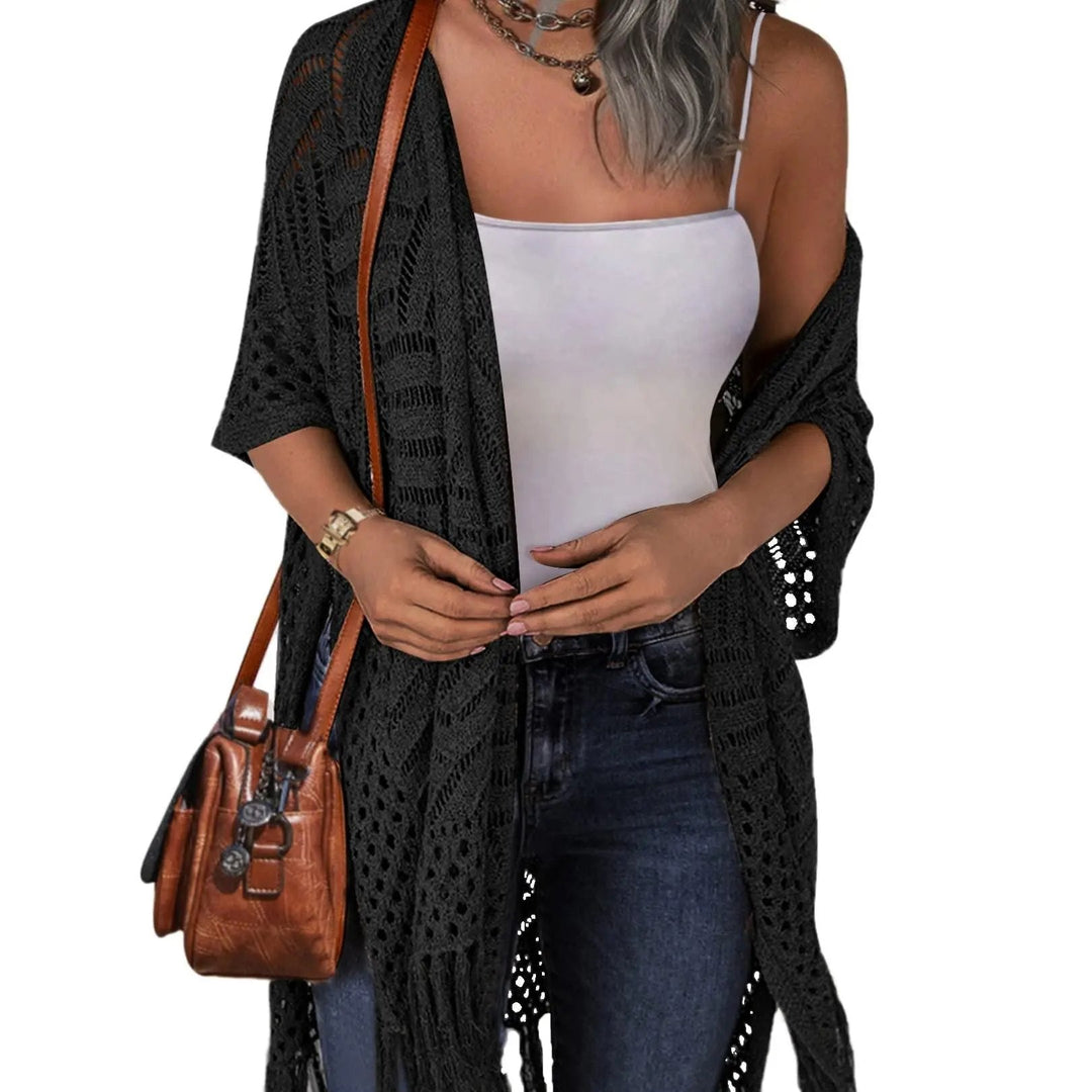 🥳2026 HOT SALE🥳💞50K+ SOLD!🌸☀️ 50% OFF – Just £19.99! Oversized Knit Cardigan – Lightweight crochet tassel kimono for spring &amp; summer. Breathable viscose‑nylon blend – no itch, no cling – layer over anything! 🧶✨
