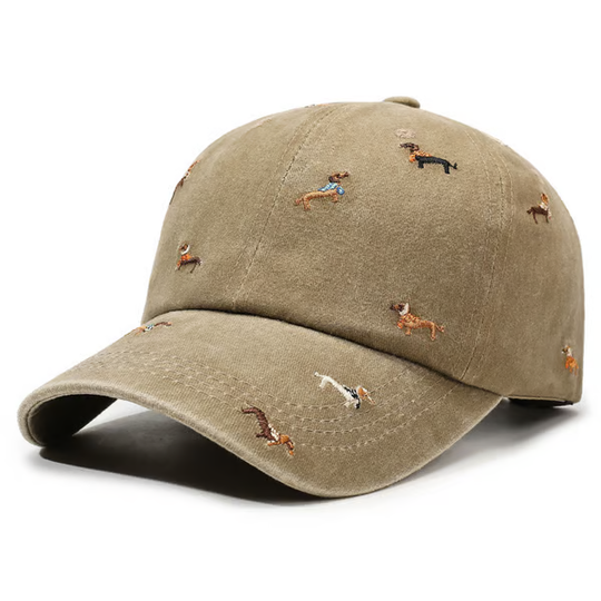 Retro-Baseballcap im Used-Look mit Dackel-Druck