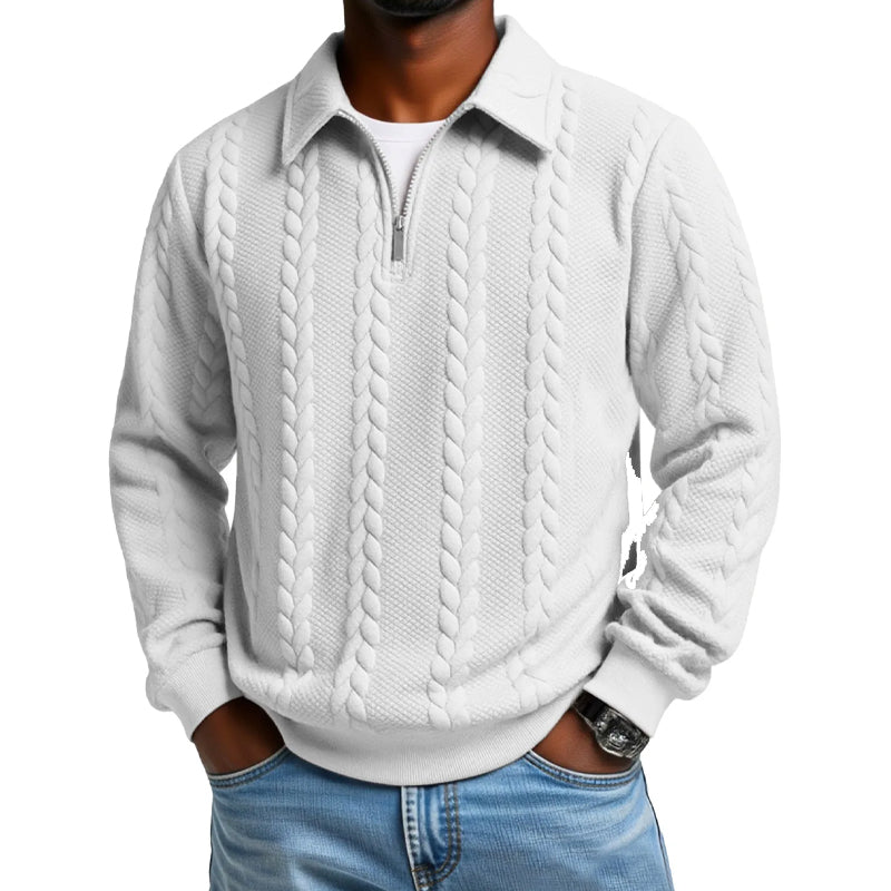 👔🧶 Lässiger Herrenpullover mit Halbreißverschluss – Zopfmuster für Wärme & Stil! Perfekt für Arbeit ✨ und Freizeit 🌿 aus nachhaltiger Baumwolle.