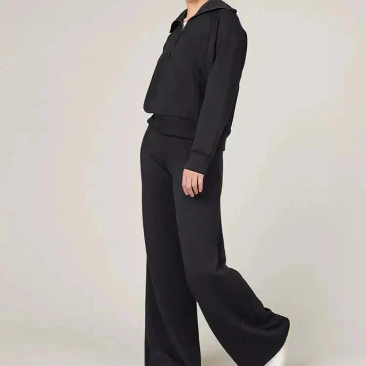 💝🔥Zeitlich begrenzter Sale – 50 % Rabatt🔥Damen-Loungeset aus 2 Teilen mit Oversize-Schnitt, halbem Reißverschluss und weitem Bein